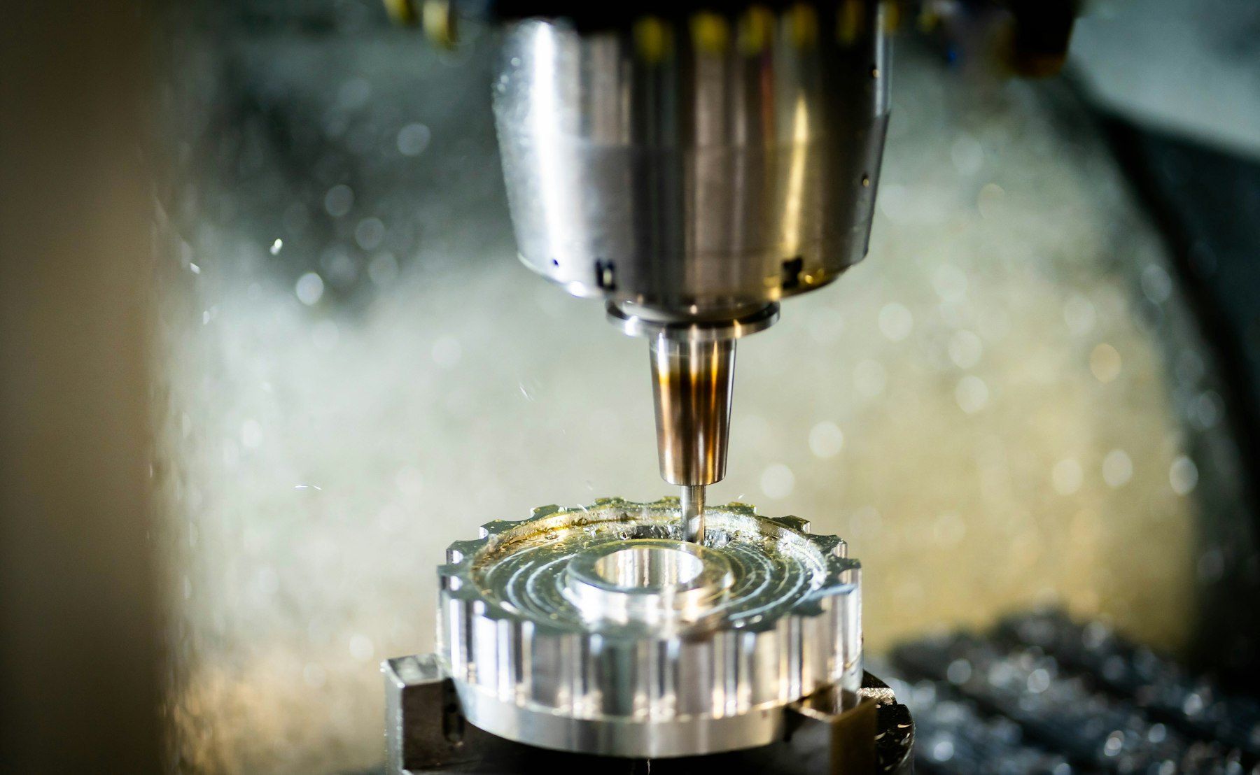 Multi-axis CNC machining centre at work